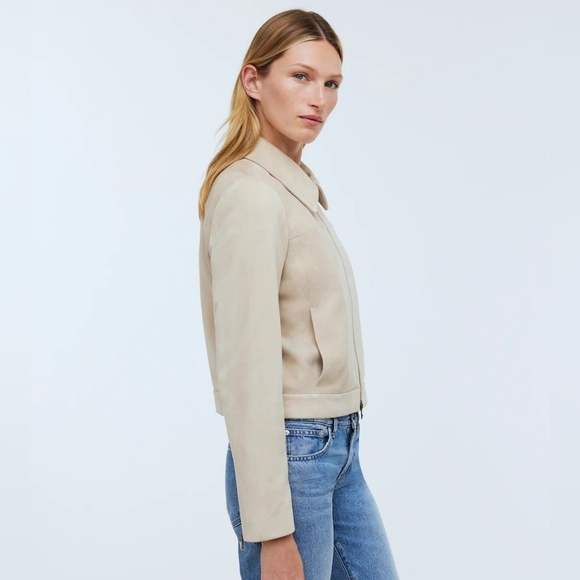 Madewell Shrunken Zip-Front Jacket in Suede Light Sand Size 4 NWOT Madewell - Picture 2 of 10